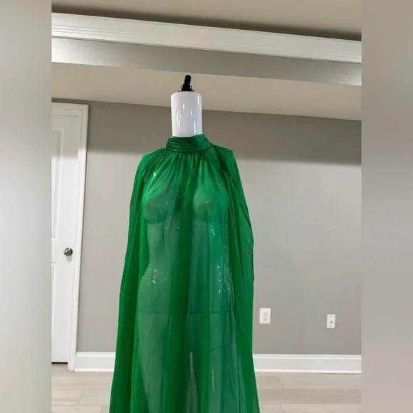 $695 ALICE + OLIVIA Lanelle Maxi Cape Dress in Chiffon size M -  threedaughtersproperties.com